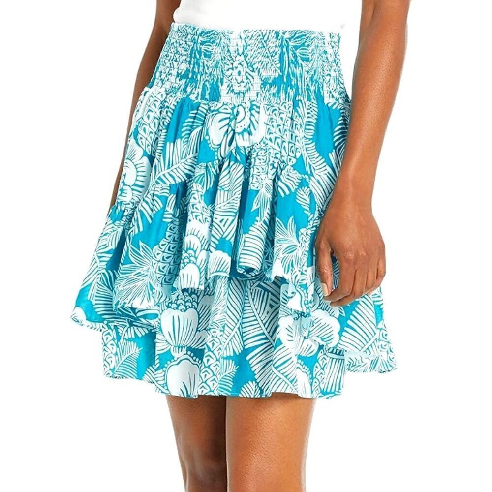 Trina Turk 'Spare Time' Tiered Ruffle Mini-Skirt, Tile Blue/Whitewash
